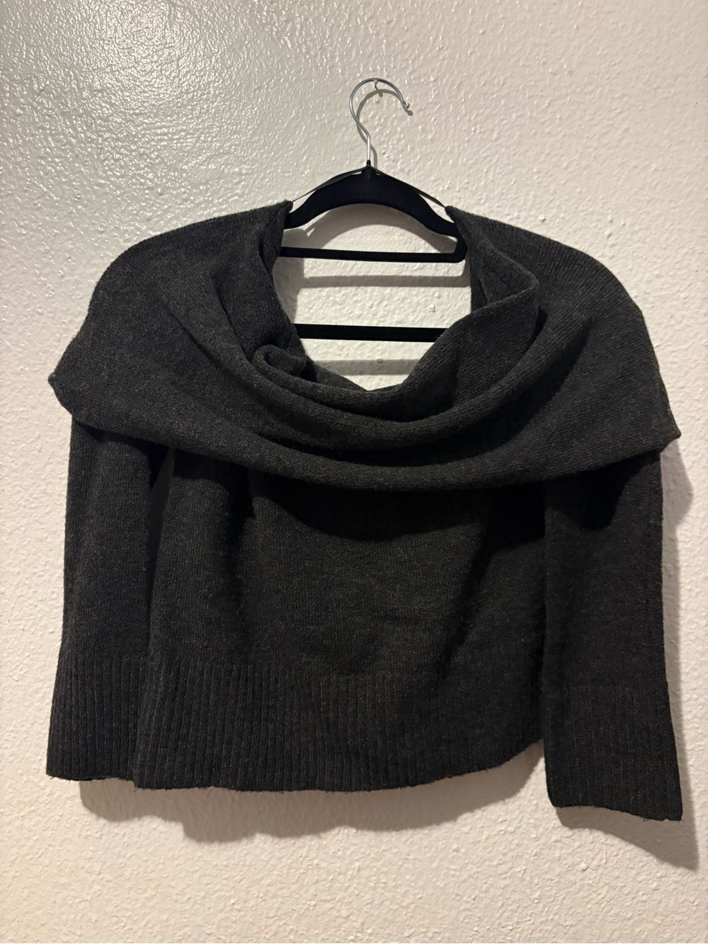 Dynamite Dark Charcoal Off-the-Shoulder Cowl Sweater